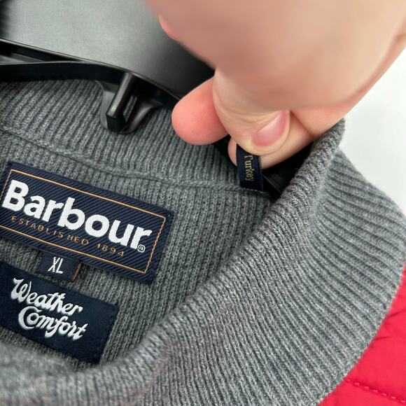 Men's Red Grey Barbour Weather Comfort Essential Gilet Quilted Snap Vest XL - Picture 4 of 8